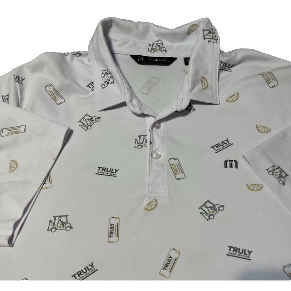 Travis Matthew Truly Hard Seltzer Golf Polo Men's XL White All-Over Pattern